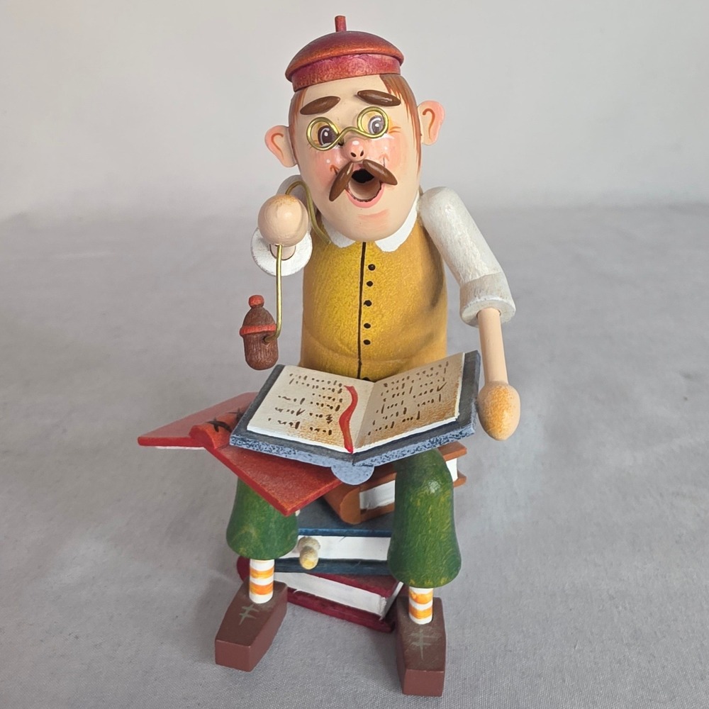 Original Holzmannl Kathe Wohlfahrt Bookworm Scholar Wood Incense Smoker Germany
